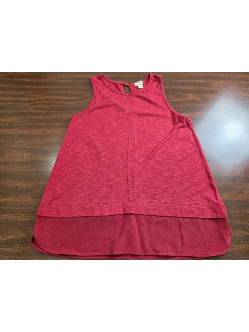 J Crew Medium Red Pink Sleeveless Keyhole Back Layered Hem Tank Top Casual Chic